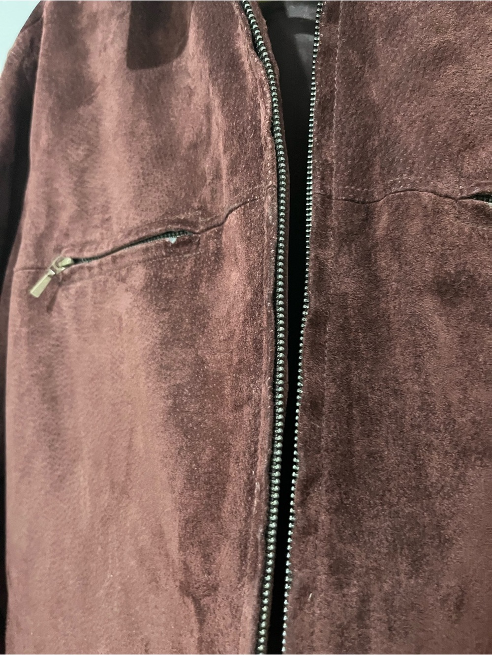 New York & Company Women's SzM Dark Brown Suede Zip Jacket, Lined - Picture 6 of 16